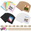 Swpeet Set di 64 cornici colorate in carta da 7,6 cm, da appendere, cornici per foto in cartone, colorate/kaki/bianco/nero da appendere ciascuna per 10 pezzi, 20 clip, 4 corde