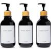 MaisoNovo Flaconi ricaricabili per shampoo e balsamo | Set di 3 flaconi in plastica nera da 500 ml con pompe in bambù nero