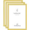 Veelot® 3x Cornice per Foto DIN A5 14,8 x 21cm,Alluminio Metallo,dorato,per 15x21cm cornice Piccolo,certificati di documenti e diplomi,Montaggio a parete o esposizione da tavolo