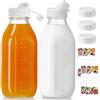 Absovetu Confezione da 2 bottiglie in vetro riutilizzabili con coperchio a vite ermetico, brocca per latte in vetro da 1 litro con beccuccio versatore, dispenser per bevande, succhi di frutta, latte,