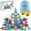 PicassoTiles Blocchi magnetici con base auto, cordino, borsa per il trasporto per giocattoli, blocco magnetico per bambini, set di giocattoli magnetici STEM, dai 3 anni in su, PC101, 101 pezzi