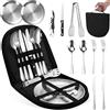 Aurobest 11 Pezzi Set Posate Campeggio per 2 Persone, Piatti Viaggio Portatili, Kit Stoviglie con Borsa Portatile, Cucchiaio, Forchetta, Coltello, Piastra, Posateria Acciaio Inox per Esterni, Picnic, Barbecue