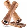 BUTLERBELL® Macinasale e pepe in legno con sottobicchieri | Set di 2 macinaspezie con meccanismo in ceramica regolabile | Elegante macina sale e pepe in legno di acacia di alta qualità