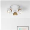 Lightbox Faretto da soffitto a LED luce bianca calda - Faretto a 3 fiamme con teste orientabili - Plafoniera con lampadina inclusa e sostituibile - Metallo bianco/legno