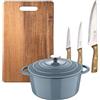San Ignacio Casseruola con coperchio Ø25,5 x 12 cm in ghisa colore blu + 3 manici in acciaio inox + tagliere 40 x 25 cm NOIA San Ignacio