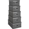 Bigso Box of Sweden Set di scatole in 5 unità impilabili per camera, cameretta e studio - Organizer armadi con coperchio - Contenitori vestiti in fibra di legno e carta con effetto lino - grigio