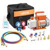 VEVOR Set Pompa per Vuoto e Manometro AC 4,5 CFM 127 L/min, Pompa per Vuoto HVAC a Palette Rotanti Monostadio, Kit Manometro per R134a R22 R410a R1234YF R32, con per HVAC per Auto