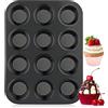 Heanvmyss Stampo Antiaderente con 12 Stampi Muffin,Stampo per Cupcakes a Impronte Concave 7cm di Diametro,Vassoio per Muffin,Teglia da Forno per Cupcakes di Carta,Brownies(26x35cm,Nero)