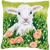 VERVACO Kit Cuscino Punto Croce AGNELLO TRA I FIORI Set Ricamo Principianti Cuscini Gobelin Decorativi ca. 40 x 40 cm Accessori Per Lavoretti Creativi DIY Casa Decor Hobby Adulti Cross Stitch