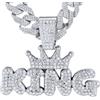 HALUKAKAH Collana di Diamanti da Uomo - Placcato in Platino - Diamanti di Laboratorio Incastonati - Corona King Pendente con Lettere 3D e 15mm Catena Cubana 50cm - Regalo per Marito,Figlio,Fidanzato