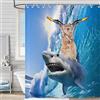 Hnmdmyi Tenda da doccia divertente 120x180, Hnmdmyi freddo gatto cavalca squalo tende da doccia oceano onde del mare pesce blu Carino Bambini Ragazzi Impermeabile Tessuto in poliestere Lavabile Tenda Da Bagno