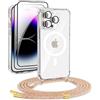 DiDaDi Custodia magnetica Cover per iPhone 12 Pro con cordino [compatibile con MagSafe] 2 pellicole protettive, 1 protezione per fotocamera in vetro, Collana con cordino regolabile (Rainbow)