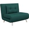 HOMCOM Poltrona Letto Singolo 3 in 1, Poltroncina Reclinabile a 3 Livelli con Rivestimento in Velluto e Cuscino, 100x88x83cm, Verde Scuro