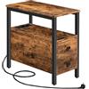 HOOBRO Tavolino con Stazione di Ricarica, con 2 Cassetti e Porta Corrente e USB, Comodino per Spazio Ristretto, Soggiorno, Camera da Letto, per Decorazione, Marrone Vintage EBF542BZ01