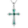 Vadmans Collana Croce per Donna Argento Sterling 925 5A CZ Collane con Pietra Portafortuna Regali di Gioielli con Croce per Ragazze (E.Verde Maggio Smeraldo)