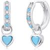 Bewenda Orecchini in argento 925 per bambini, ragazze, donne, orecchini a cerchio in argento 925, piccoli con ciondolo a forma di cuore, zirconi, ipoallergenici, da appendere, con confezione regalo