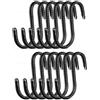 Brute Strength - Ganci a forma di S avvolti in pelle pieno fiore - 12 pezzi - Nero - 10 cm di acciaio inossidabile Ganci da appendere per cucina, officina, bagno