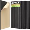 TONOR set di 4 Pannelli Fonoassorbenti in Legno Impiallacciato, 120x60x1,9 cm, Piastrella da Parete Autoadesiva, Pannello Acustico Decorativo 3D, Pannelli Acustici per Soggiorno, Ufficio, Nero