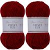 Utopia Crafts Velvet Lux - Filato di ciniglia super morbido per maglieria e uncinetto, 100 g - 110 m (Scarlatto Scuro) (Confezione da 2)