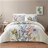SO OQ STYLE QUARTERS Style Quarters - Set copripiumino Dahlia Lane, 3 pezzi, motivo floreale multicolore con sagome di foglie bianche, 100% cotone, lavabile in lavatrice, include 1 copripiumino + 2 federe (king size)