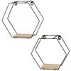 AKTIVE Max Home Set di 2 scaffali a muro, carico massimo 4 kg, esagonali, decorativi, ripiano in legno, struttura in metallo, nero, design moderno per soggiorno, camera da letto (18473)