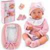 Kinderplay Lili Bambola 41 cm con corpo morbido, effetti sonori e ciuccio, incluso nido reversibile da 43 cm, biberon e vestiti, bambola realistica, gioco di ruolo, regalo per ragazze dai 3 anni in su