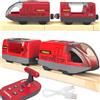 TOPLIVING Treno ferroviario in legno motorizzato, treno telecomandato con collegamento magnetico, treni locomotivi a batteria per bambini, compatibile con Thomas, Brio, Chuggington (rosso)