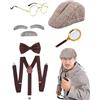 JORAKI Accessori Uomo Anni '20 Sherlock Holmes Cosplay Set con Cappello Cacciatore Lente D'Ingrandimento Bretella Papillon Barba Sopracciglia Occhiali per Natale Carnevale Festa in Maschera