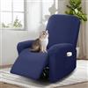 bechoanigel 4-Pezzo Copri Poltrona Relax Reclinabile, Copripoltrona 1 Posto, Copri Poltrona Elettrica con Braccioli e Tasche (Marito Blu)