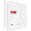HIMEETIME® 3x Cornice per foto,A3 29.7x42cm,legno di ayous,Bianco,Passepartout 21X30cm,Cornice per foto 30x42 medie con vetro artificiale infrangibile,Montaggio a parete o esposizione da tavolo