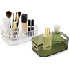 Esila Cestini Portaoggetti in Plastica, 2 Pezzi Organizer con Manici Dorati, Scatole Portaoggetti Trasparente e Verde, Ideale per Bagno, Cucina, Ufficio, Vestiti e Trucco
