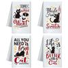 CUTHOLLOW Set di 4 Asciugamano con Motivo di Divertenti Gatti Neri - Morbidi e Assorbenti - Asciugamani Decorativi in Microfibra, Strofinacci Originale per Cucina, Bar, Casa, Compleanno