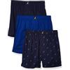 Nautica Men's Cotton Woven 3-Pack Boxers, Peacoat/Tawny Port/2 Way Anchor-Black Holiday