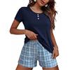Jahetuul Pigiama Donna Corto Estivo Cotone Pigiami Due Pezzi Manica Corta e Pantaloncini con Stampa Casual da Casa con Tasche