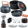 Lixada Set di stoviglie da campeggio, 16 pezzi, con bollitore, pentola da campeggio e padella, piatti, forchette, coltelli, cucchiai per esterni, escursioni, picnic, barbecue, 2-3 persone