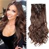 Elailite Extension Clip Capelli Ricci Mossi Castano Cioccolato, 8 Fasce Ondulate Singole 140g Testa Piena Hair Extensions Sintetiche 43cm