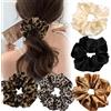 Audio frequency% 4 Pezzi Elastici Capelli Donna 14cm Scrunchies Per Capelli Seta Adatto Per Capelli Lunghi E Ricci(Nero, Beige, Marrone, Leopardato)