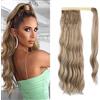 Shangxiu Lungo Ondulato Ponytail Estensioni Wrap Around Ponytail naturale ondulato pezzo di capelli frangia coda estensione per le donne ragazze fragola marrone misto cenere bionda