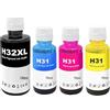 HenceBuy 32XL 31 Inchiostro Compatibile con HP 32 31 XL per Smart Tank 5105 7605 790 670 7006 530 Plus 7005 7305 570 555 655 Stampante Nero Ciano Magenta Giallo (4Pack)