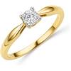 MIORE Anello Donna da Fidanzamento con Diamante, Anello con Solitario, in Oro Giallo Massiccio 375 da 9K con Diamante Solitario 0.25 ct, Anello Matrimonio con Castone 4 Griffe con Custodia Portagioie