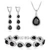 Clearine Set di Gioielli da Sposa per Donne Damigella d'Onore, Argento Placcato Nero Goccia Zirconia cubica Collana Orecchini Lunghi a penzoloni Bracciale per Festa Prom