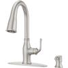 Pfister Rosslyn Rubinetto da cucina con spruzzatore estraibile e dispenser di sapone, maniglia singola, arco alto, finitura in acciaio inox Spot Defense, F5297RSSRGS