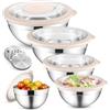HaWare Set di 5 ciotole per insalata, in acciaio inox, con coperchi trasparenti ermetici e 3 grattugie, per cucinare, 4,5 l, 2,8 l, 1,5 l, 1,2 l, 0,7 l, lavabile in lavastoviglie, colore cachi