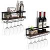 B4Life Scaffale da vino montato a parete con supporto per calici, set di 2 mensole per bicchieri da vino, in legno, stile vintage, per bottiglie di vino, con ripiani galleggianti con piede