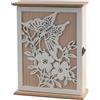 oupados Armadietto portachiavi in legno con fiori e farfalle, armadietto portachiavi in legno con 6 ganci per chiavi, vintage, bianco, per ingresso, corridoio, ufficio, medio, 28,5 x 22 x 7 cm