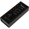 StarTech.com Hub USB 3.0 (5Gbps) alimentato a 4 porte, 3 porte di ricarica USB dedicate, Box esterno in metallo montaggio a parete (ST4300U3C3)