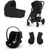 Cybex TRIO BALIOS S LUX BLK MOON BLACK CON NAVICELLA COTS E SEGGIOLINO CLOUD G3 PLUS MOON BLACK + ADATT.