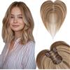 Silk-co Toupet Capelli Donna Veri con Clip Extension Capelli Veri Clip Topper Human Hair 8x11cm Fatto a Mano 150% Densita, Marrone & Biondo Scuro