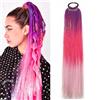 Shangxiu Extension a ponytail arcobaleno con cravatta per capelli, 100 g, confezione da 100 g, per trecce, 24 pollici, colori vivaci, per ragazze e donne (viola pesca rosa)