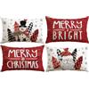 Artscope 4 Pezzi Federe Cuscini di Natale Cuscino Decorativo in Lino Natalizi per la Decorazione Domestica Soggiorno Camera da Letto Divano 30x50cm (Rosso - Popolo Neve e Babbo Natale)
